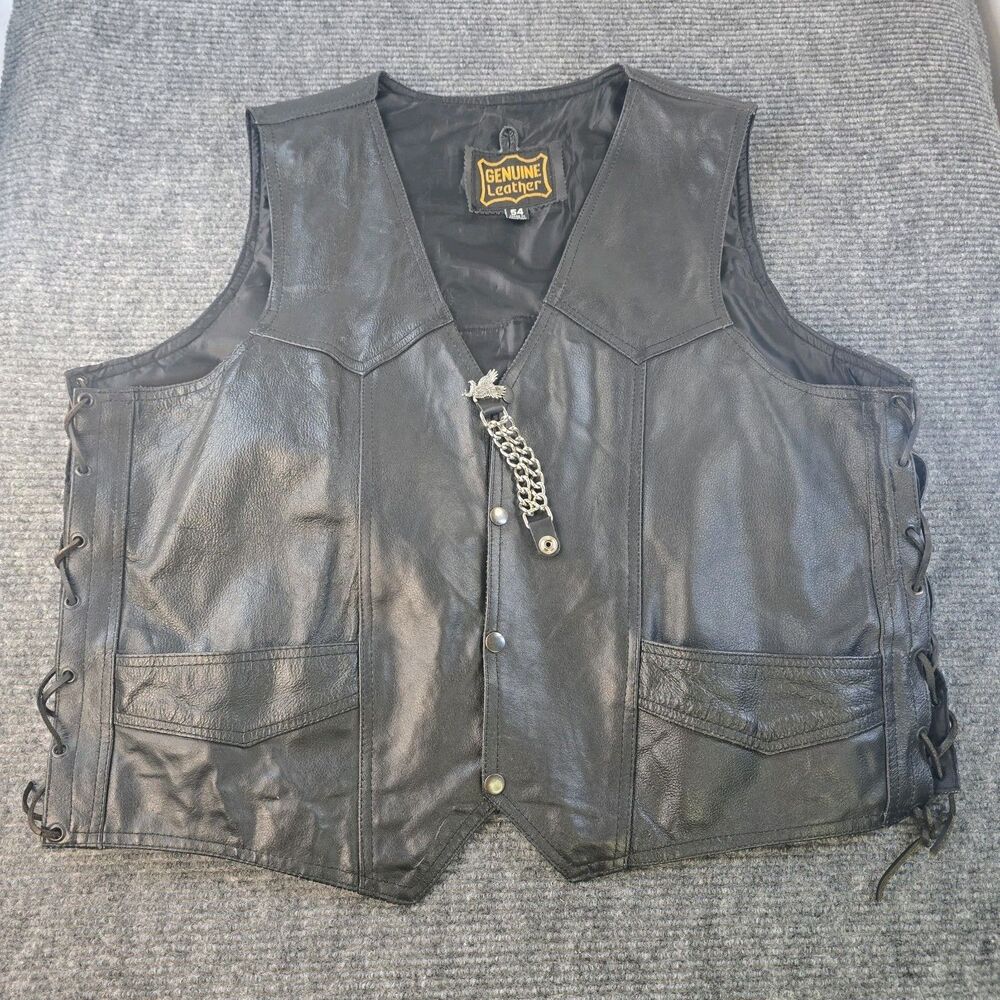Kawasaki Ride With The Wind Genuin Leather Vest Side Lace Men's Black Size 54